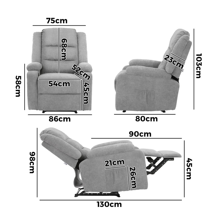 Oikiture Recliner Chair ArmChair Padded Lounge With Side Pocket Polyester Grey