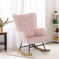 Oikiture Rocking Chair Armchair Velvet Accent Chairs Fabric Upholstered Pink