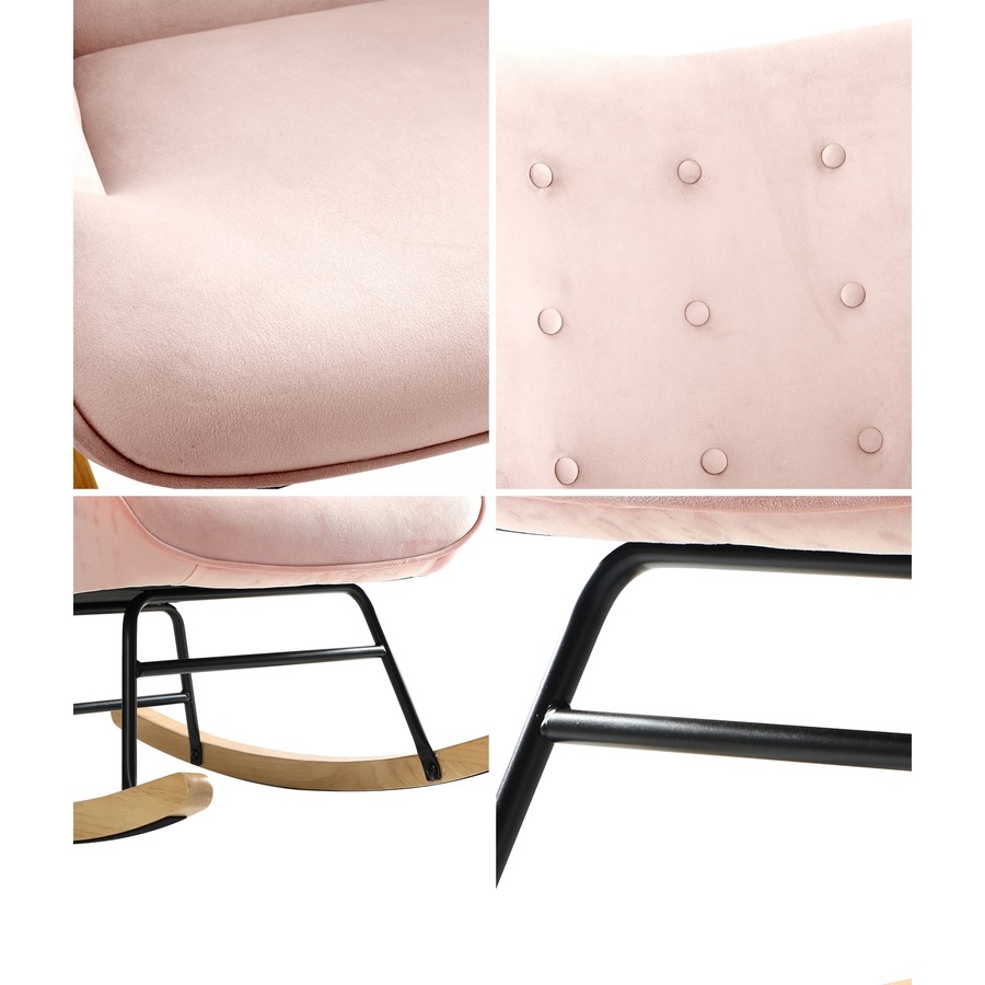 Oikiture Rocking Chair Armchair Velvet Accent Chairs Fabric Upholstered Pink