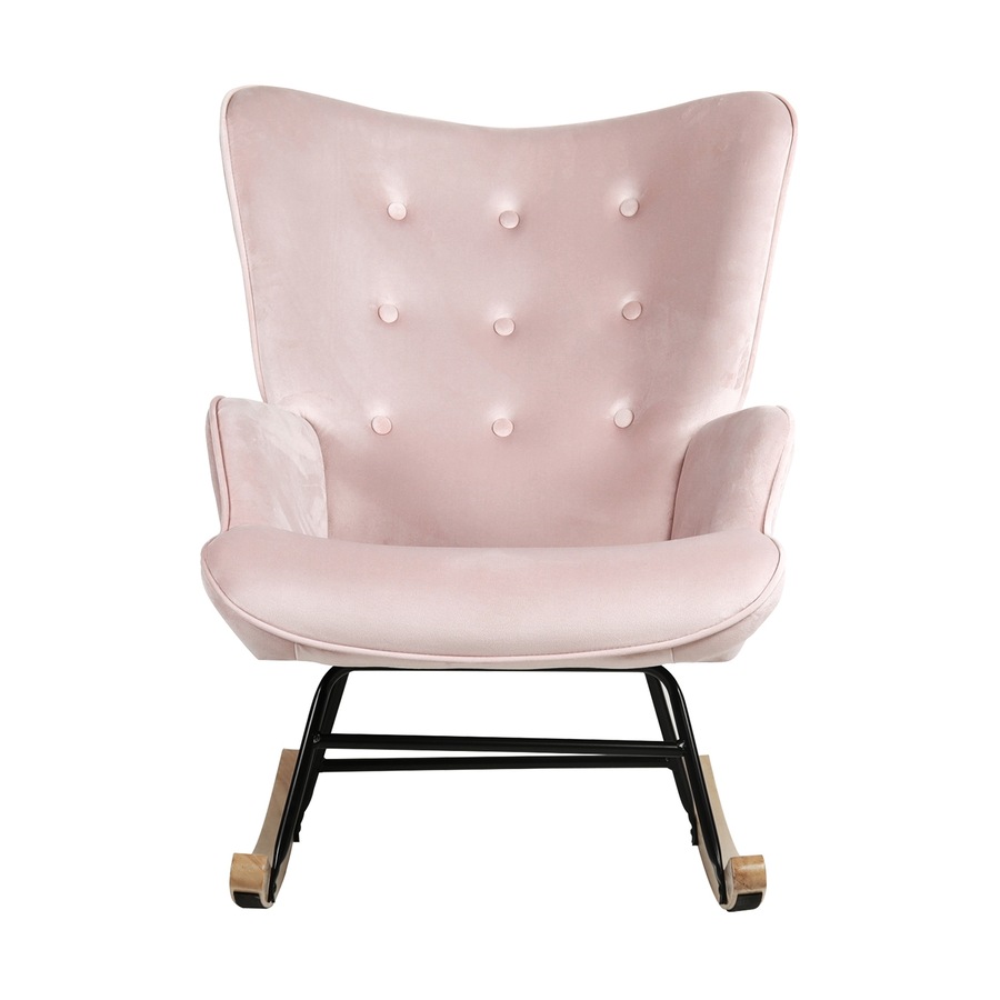 Oikiture Rocking Chair Armchair Velvet Accent Chairs Fabric Upholstered Pink