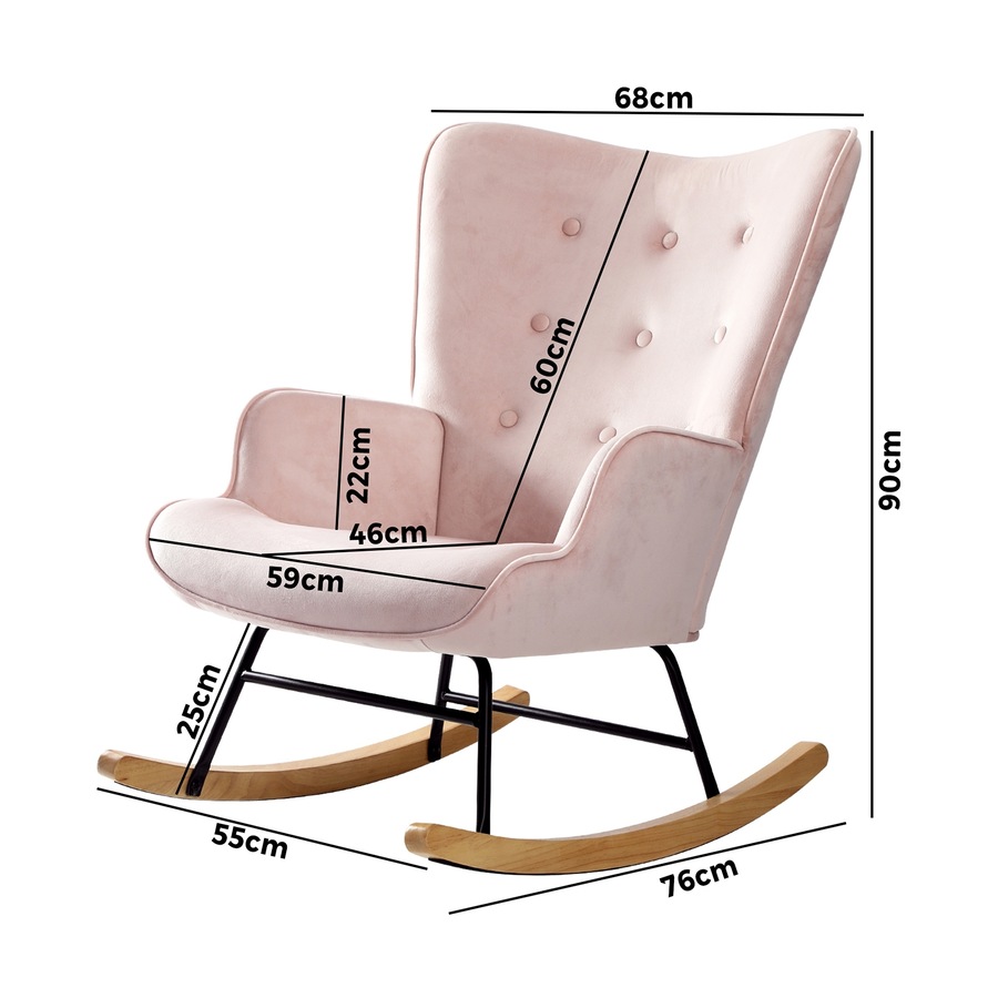 Oikiture Rocking Chair Armchair Velvet Accent Chairs Fabric Upholstered Pink