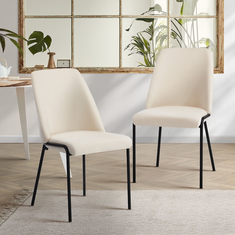 Oikiture Set of 2 Dining Chairs Chenille Fabric Kitchen Chair Padded Seat Beige