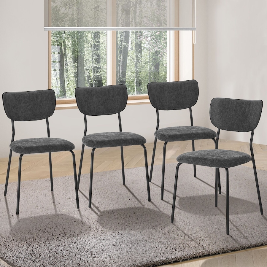 Oikiture Set of 4 Dining Chairs Linen Fabric Padded Seat Grey