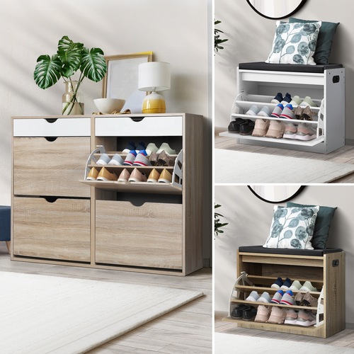 120cm Shoe Shoes Storage Rack Organiser Wooden Shelf Drawer 30