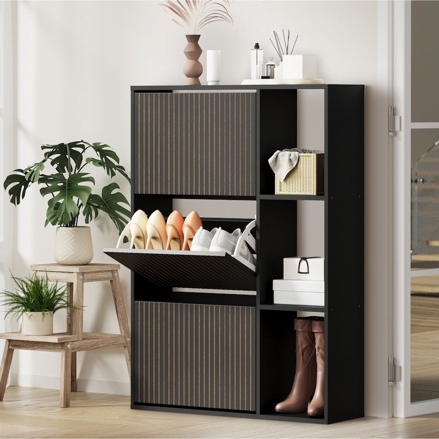 Oikiture Shoe Rack Storage Cabinet with Display Shelves Organiser Black