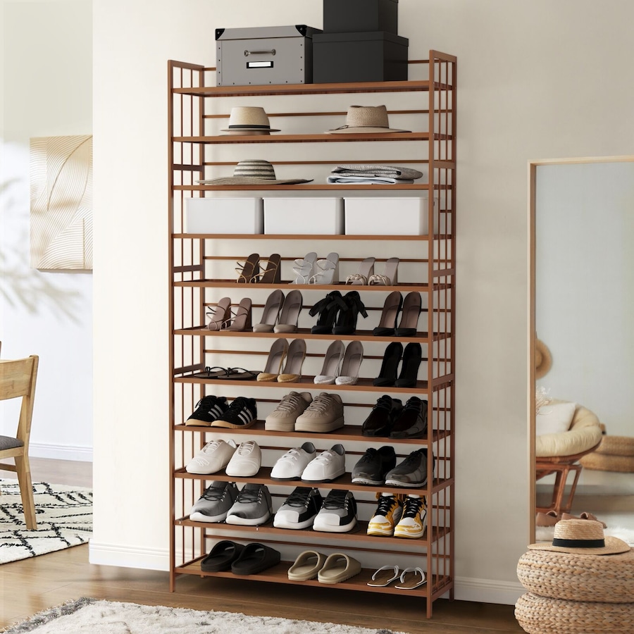 Oikiture Shoe Rack Storage Organizer Bamboo Stand 11 Shelves Brown