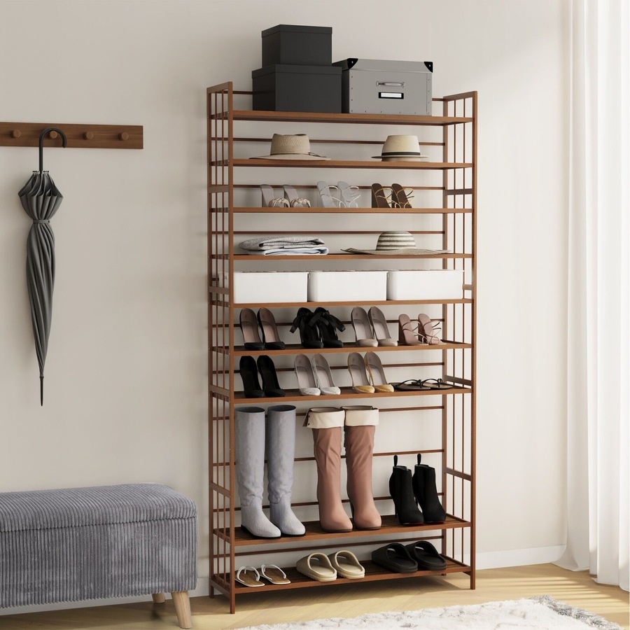 Oikiture Shoe Rack Storage Organizer Bamboo Stand 11 Shelves Brown