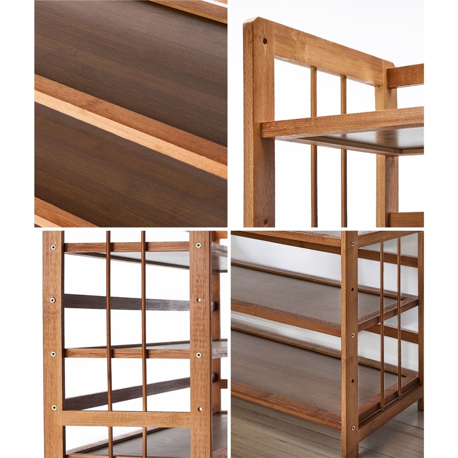 Oikiture Shoe Rack Storage Organizer Bamboo Stand 11 Shelves Brown