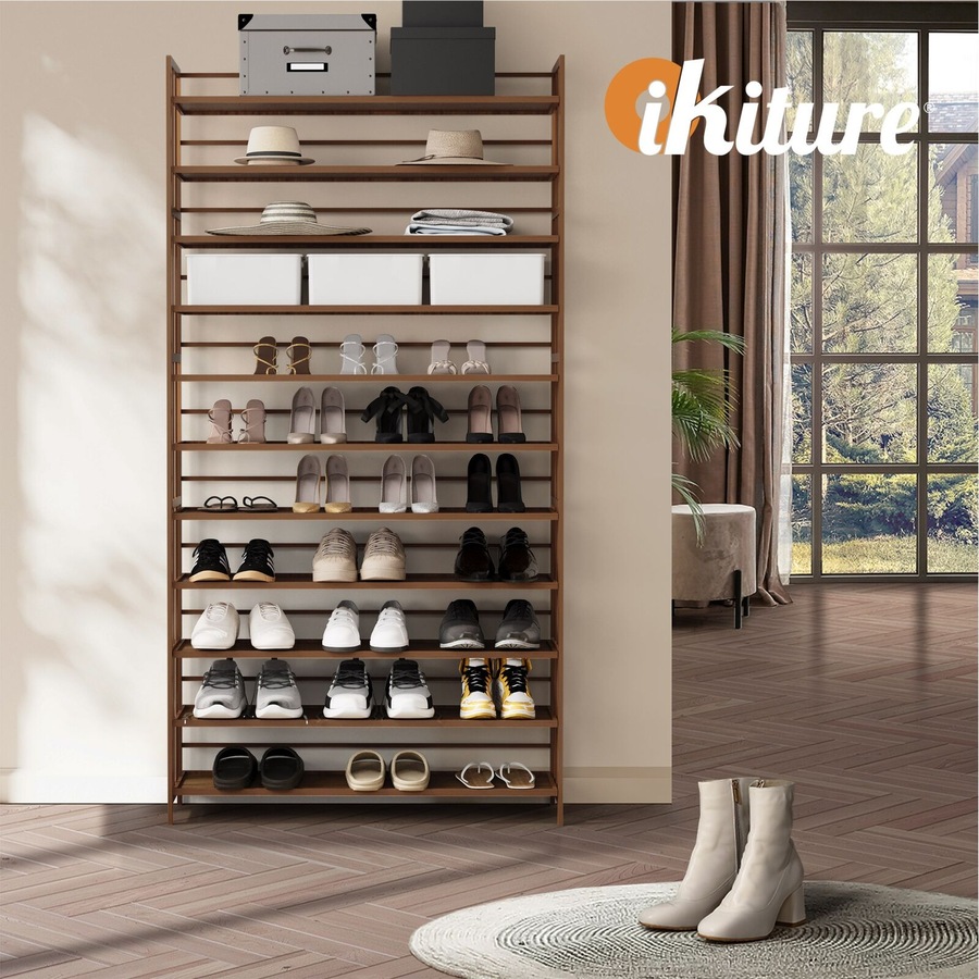 Oikiture Shoe Rack Storage Organizer Bamboo Stand 11 Shelves Brown
