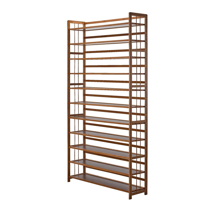 Oikiture Shoe Rack Storage Organizer Bamboo Stand 11 Shelves Brown