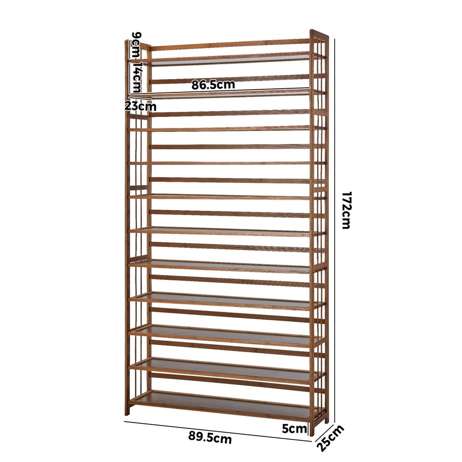 Oikiture Shoe Rack Storage Organizer Bamboo Stand 11 Shelves Brown