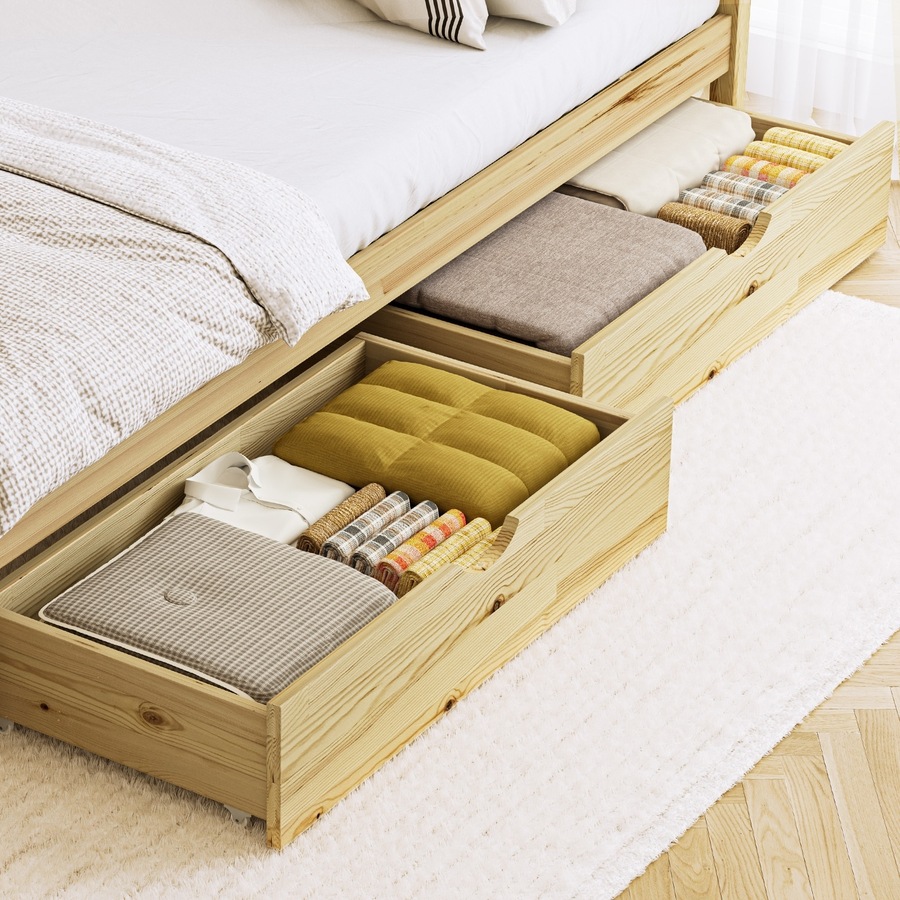 Buy Oikiture Storage Drawers Trundle for Bed Frame Base Timber Wooden ...