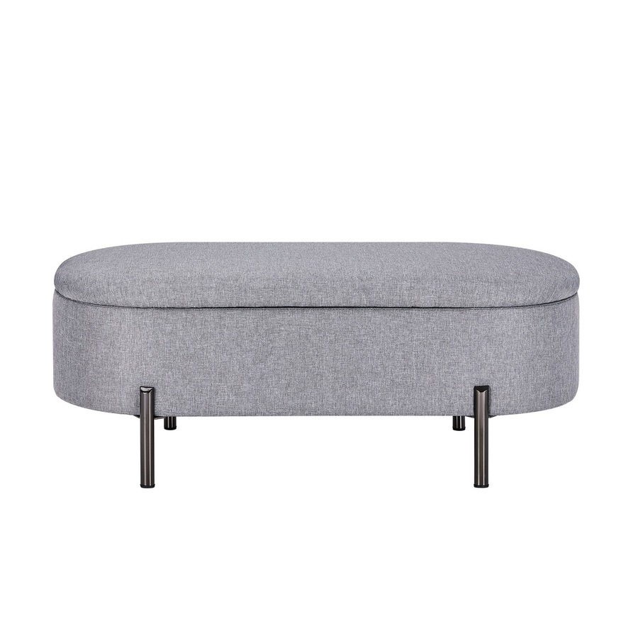 Oikiture Storage Ottoman Bench Oval Footstool Blanket Box Chest Toy Linen Grey