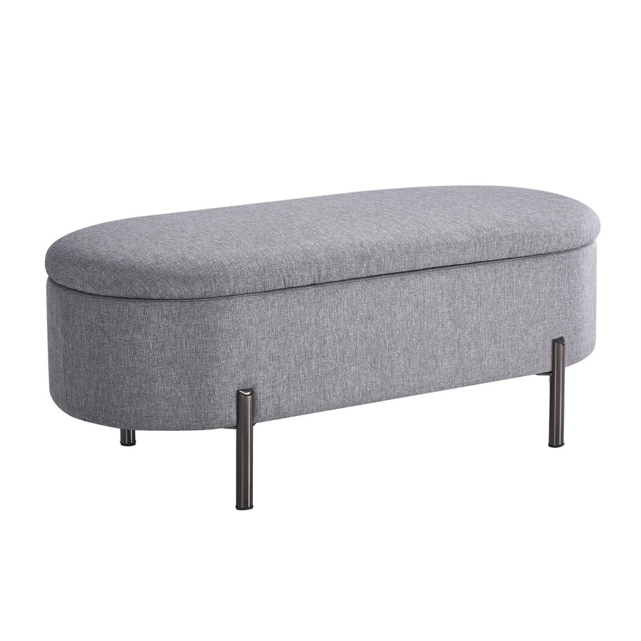 Oikiture Storage Ottoman Bench Oval Footstool Blanket Box Chest Toy Linen Grey
