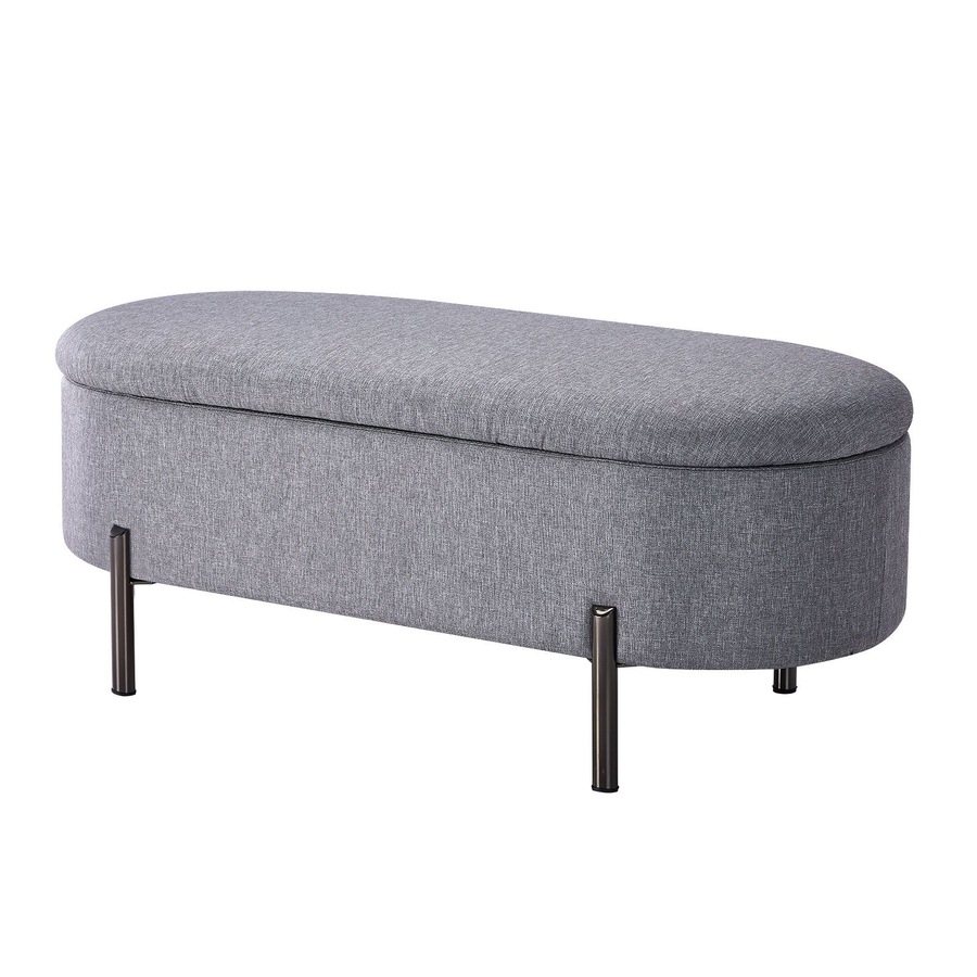 Oikiture Storage Ottoman Bench Oval Footstool Blanket Box Chest Toy Linen Grey