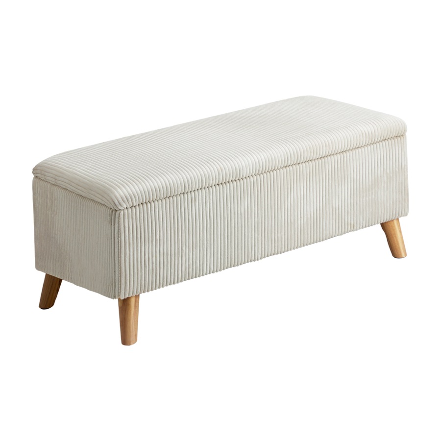 Oikiture Storage Ottoman Blanket Box Chest Toy Foot Stool LARGE Polyester Beige