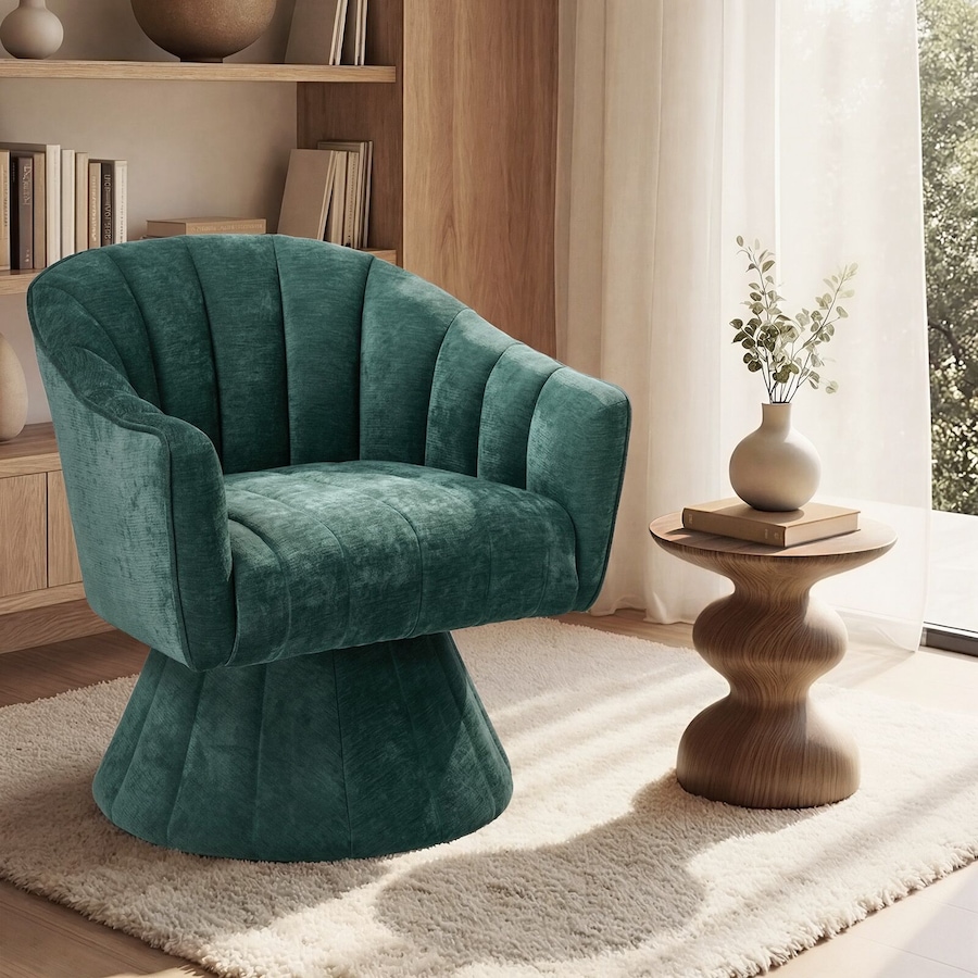 Oikiture Swivel Armchair Linen Fabric Lounge Chair Accent Chair Green