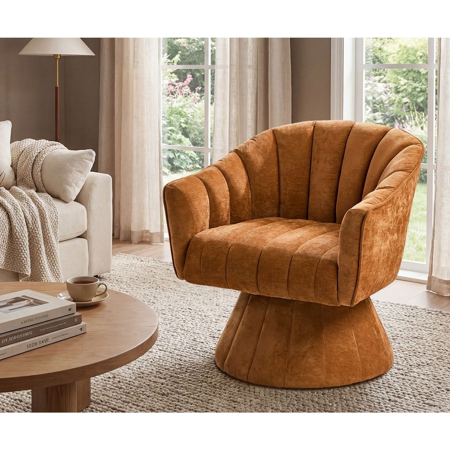 Oikiture Swivel Armchair Linen Fabric Lounge Chair Accent Chair Orange