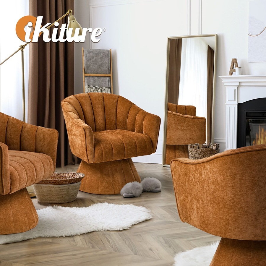 Oikiture Swivel Armchair Linen Fabric Lounge Chair Accent Chair Orange