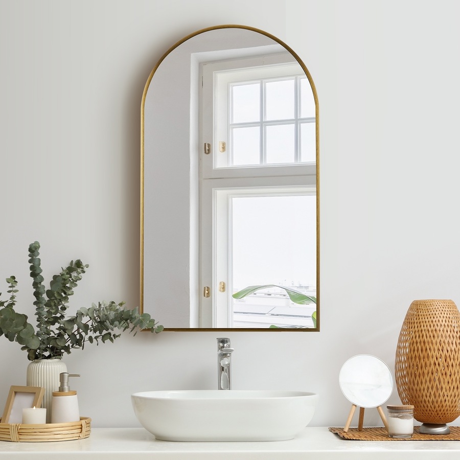 Oikiture Wall Mirrors 86x50cm Arched Makeup Mirror Bedroom Home Decor Gold