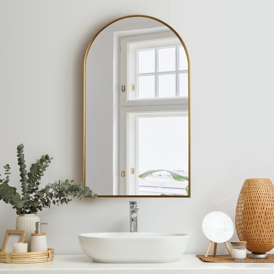 Oikiture Wall Mirrors 86x50cm Arched Makeup Mirror Bedroom Home Decor Gold