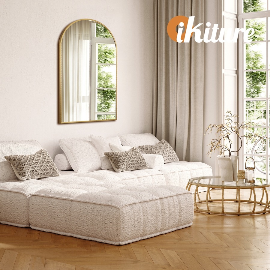 Oikiture Wall Mirrors 86x50cm Arched Makeup Mirror Bedroom Home Decor Gold