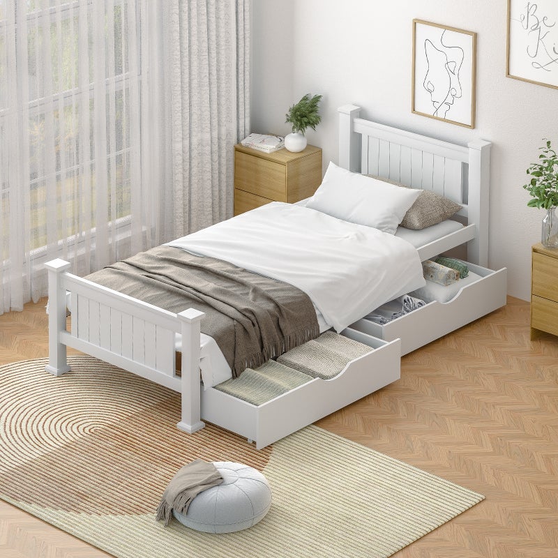 Buy Oikiture Wooden Bed Frame King Single Size with Storage Drawers