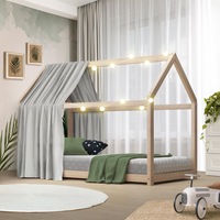 Oikiture Kids Bed Frame Single Wooden Timber Pine House Platform Single Beds