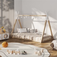 Oikiture Bed Frame Single Wooden Timber Kids House Frame Wood Base with Mattress Set