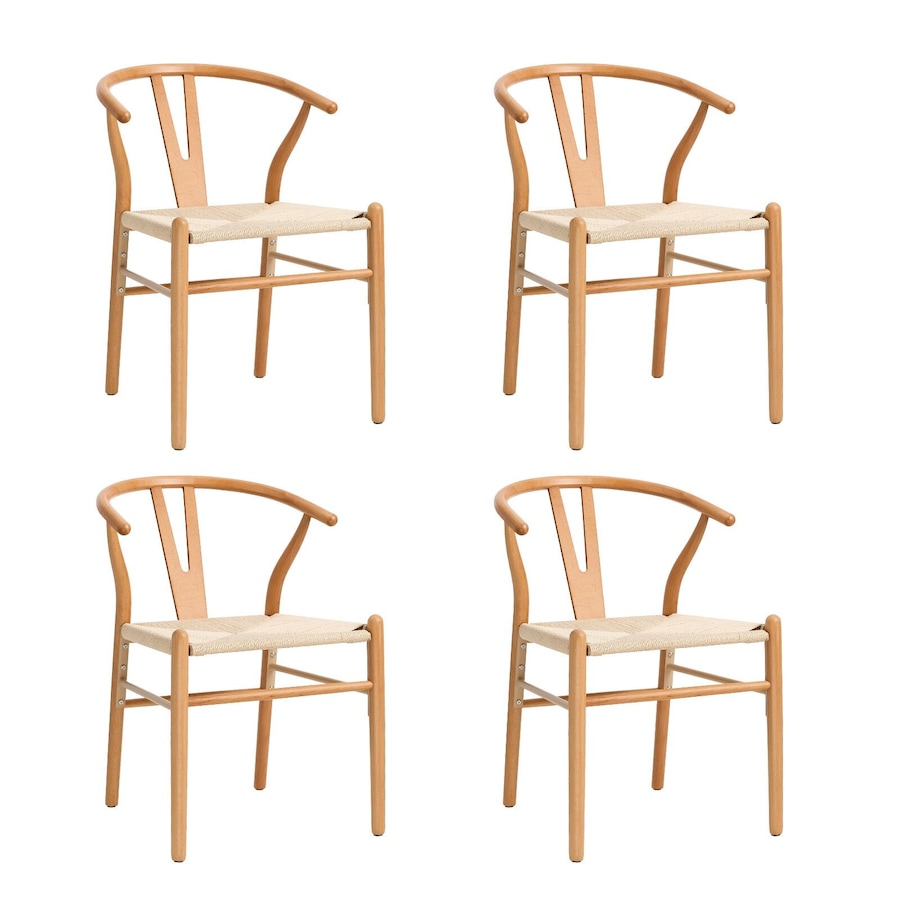 Oikiture Wooden Dining Chair Set of 4 Cafe Lounge Seat Wishbone Hans Wenger Chair