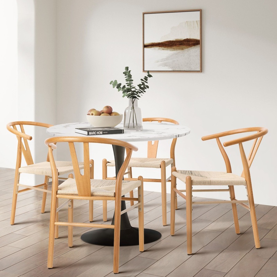 Oikiture Wooden Dining Chair Set of 4 Cafe Lounge Seat Wishbone Hans Wenger Chair