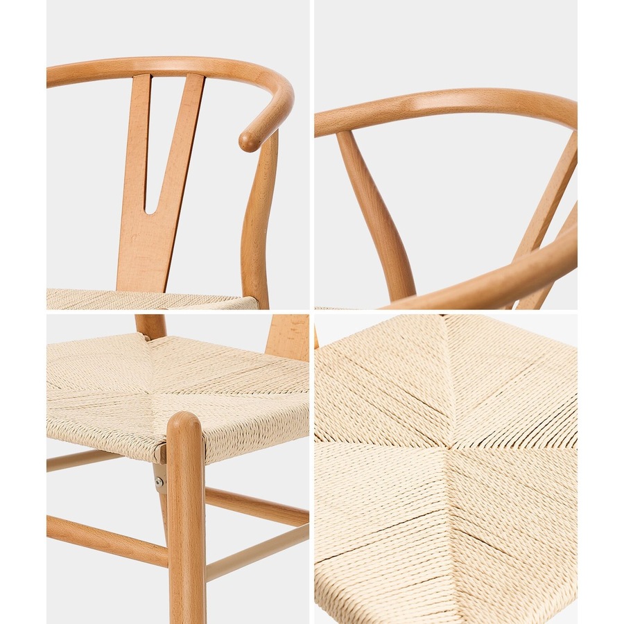 Oikiture Wooden Dining Chair Set of 4 Cafe Lounge Seat Wishbone Hans Wenger Chair