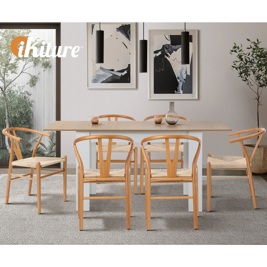 Oikiture Wooden Dining Chair Set of 4 Cafe Lounge Seat Wishbone Hans Wenger Chair