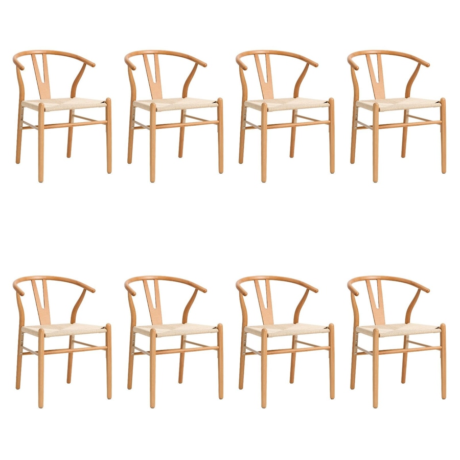 Oikiture Wooden Dining Chair Set of 8 Cafe Lounge Seat Wishbone Hans Wenger Chair