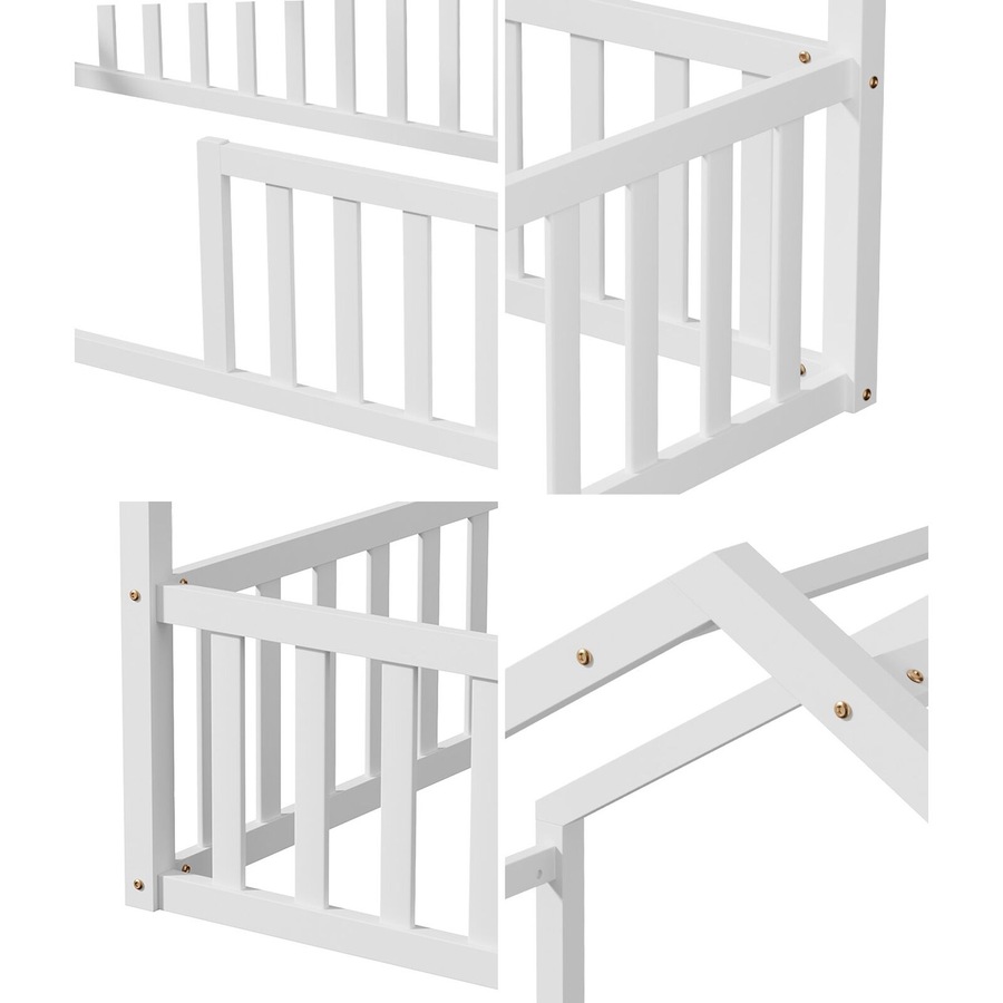 Oikiture Wooden Kids Bed Frame King Single House Beds Timber No Slats White