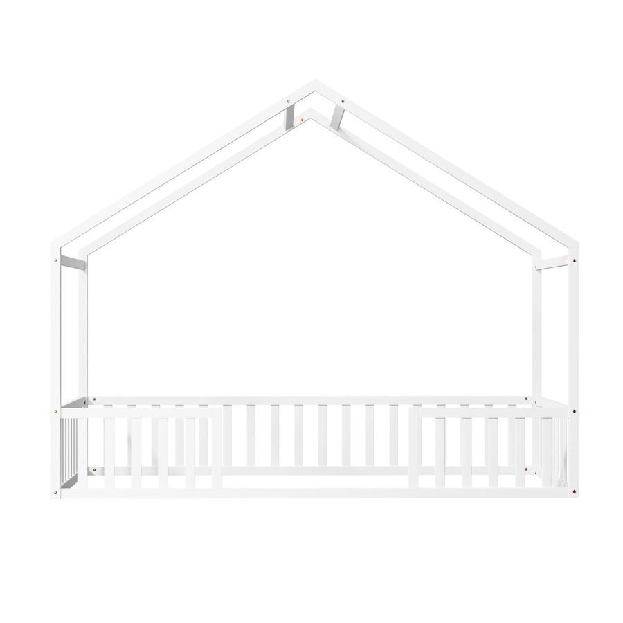 Oikiture Wooden Kids Bed Frame King Single House Beds Timber No Slats White