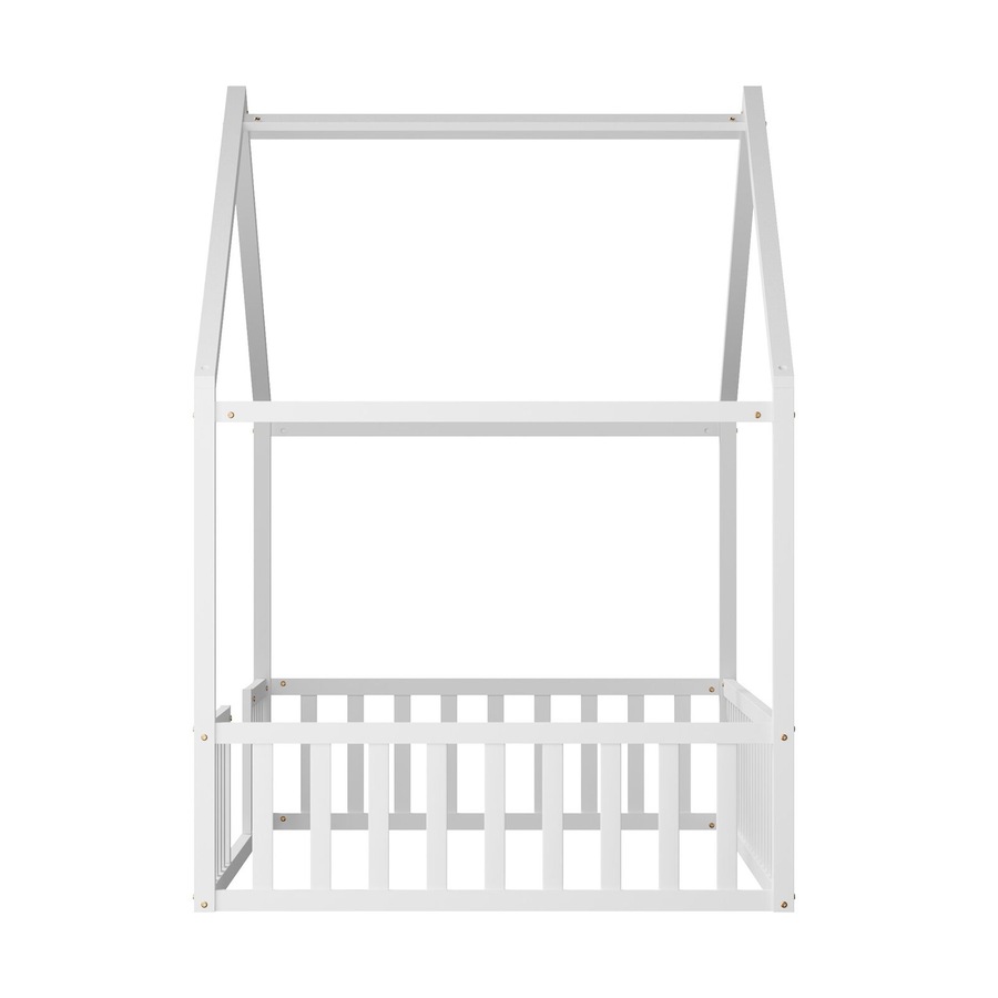 Oikiture Wooden Kids Bed Frame King Single House Beds Timber No Slats White