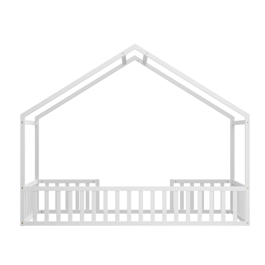 Oikiture Wooden Kids Bed Frame King Single House Beds Timber No Slats White