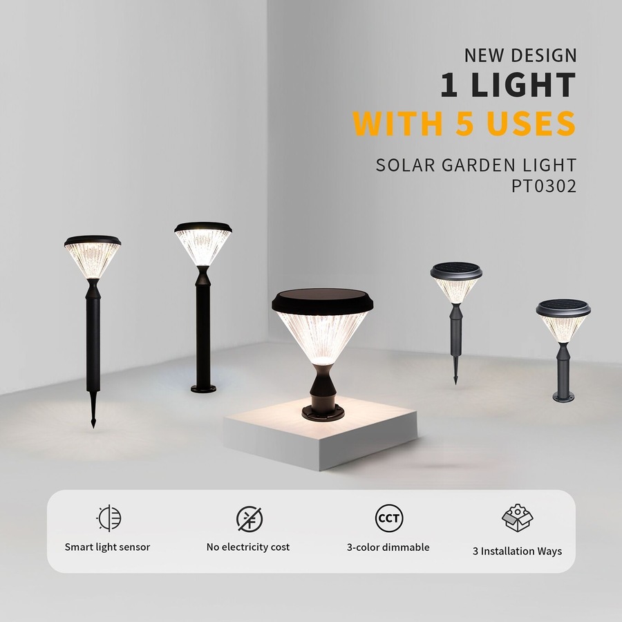 Outway 2x Solar Lawn Light 3-in-1 Garden Pillar Lights Outdoor Waterproof Lamp