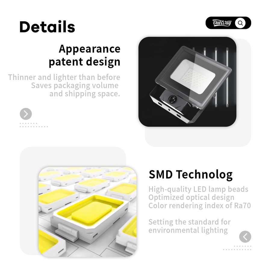 Outway 50W LED Flood Light Waterproof With Sensor Cool White E023ES