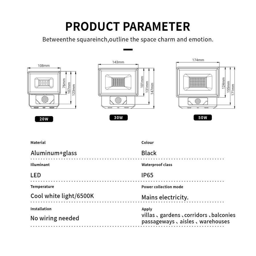 Outway 50W LED Flood Light Waterproof With Sensor Cool White E023ES