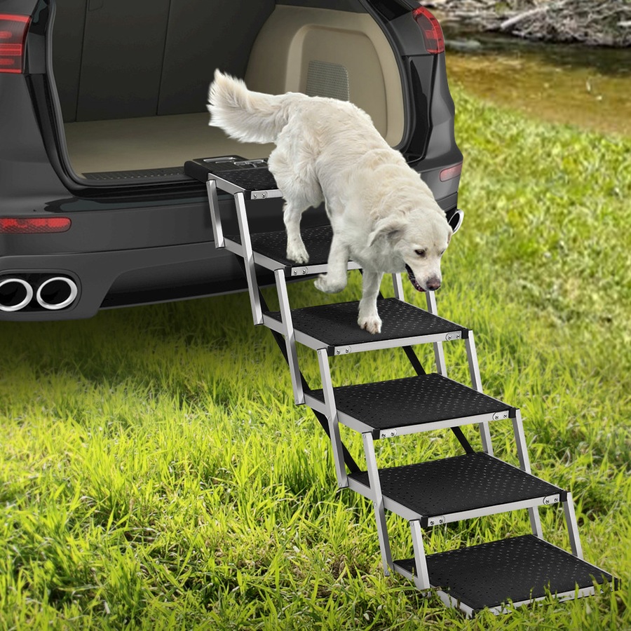 Petzly Foldable Dog Ramps 6 Steps Adjustable Height Dog Stair Portable Aluminium