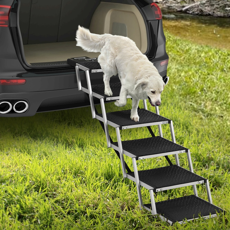 Petzly Foldable Dog Ramps 6 Steps Adjustable Height Dog Stair Portable Aluminium