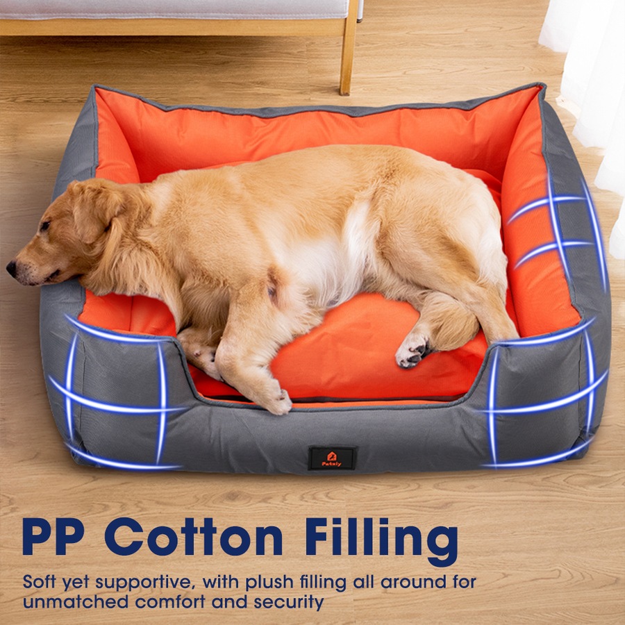 Petzly Orthopedic Dog Bed Pet Calming Sofa Beds Removable Grey&Orange X Large