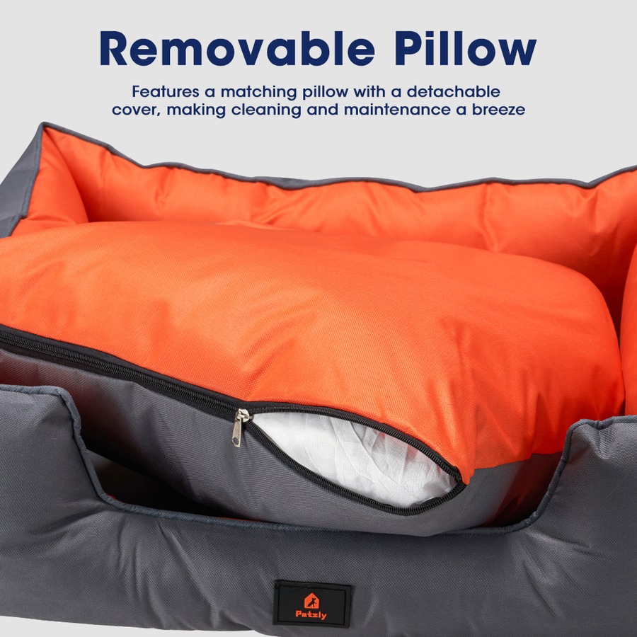 Petzly Orthopedic Dog Bed Pet Calming Sofa Beds Removable Grey&Orange X Large