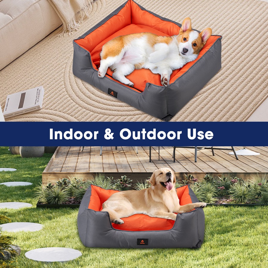 Petzly Orthopedic Dog Bed Pet Calming Sofa Beds Removable Grey&Orange X Large