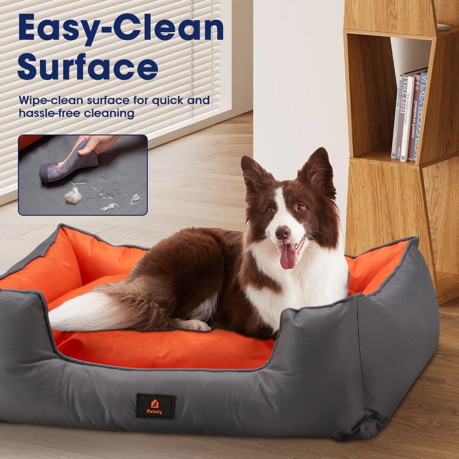 Petzly Orthopedic Dog Bed Pet Calming Sofa Beds Removable Grey&Orange X Large
