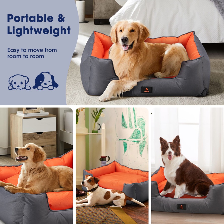 Petzly Orthopedic Dog Bed Pet Calming Sofa Beds Removable Grey&Orange X Large