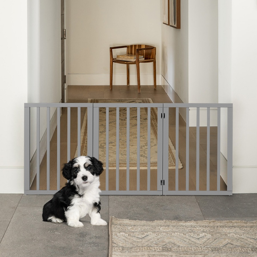 Petzly Pet Gate Dog Fence Safety Barrier Security Door 3 Panel 61cm Grey