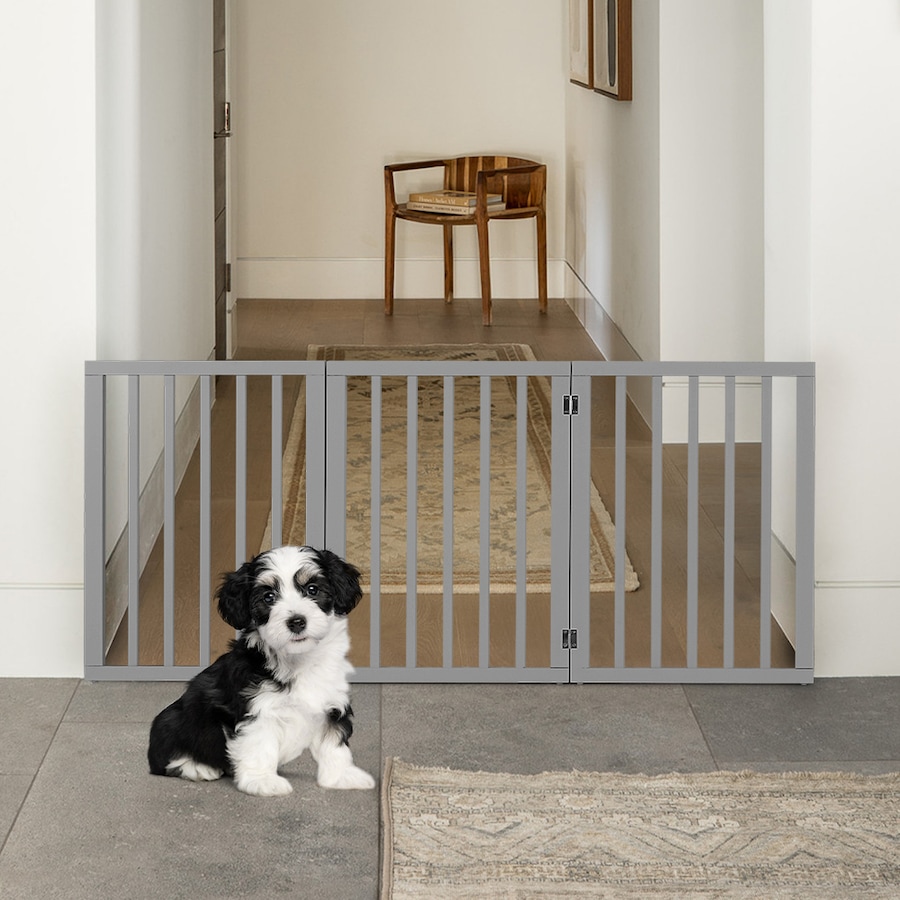 Petzly Pet Gate Dog Fence Safety Barrier Security Door 3 Panel 61cm Grey